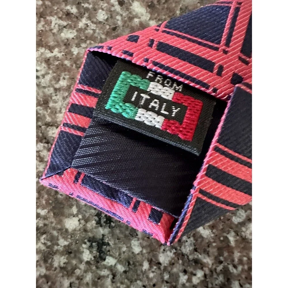 Gianfranco Italy Pink , Blue ‎ Geometric Print Men's Tie 3 1/4